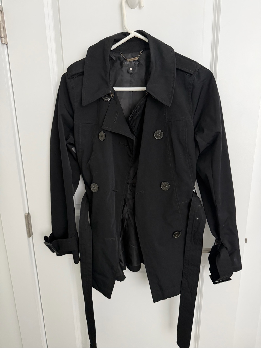 Worthington Black Double-Breasted Trench Coat